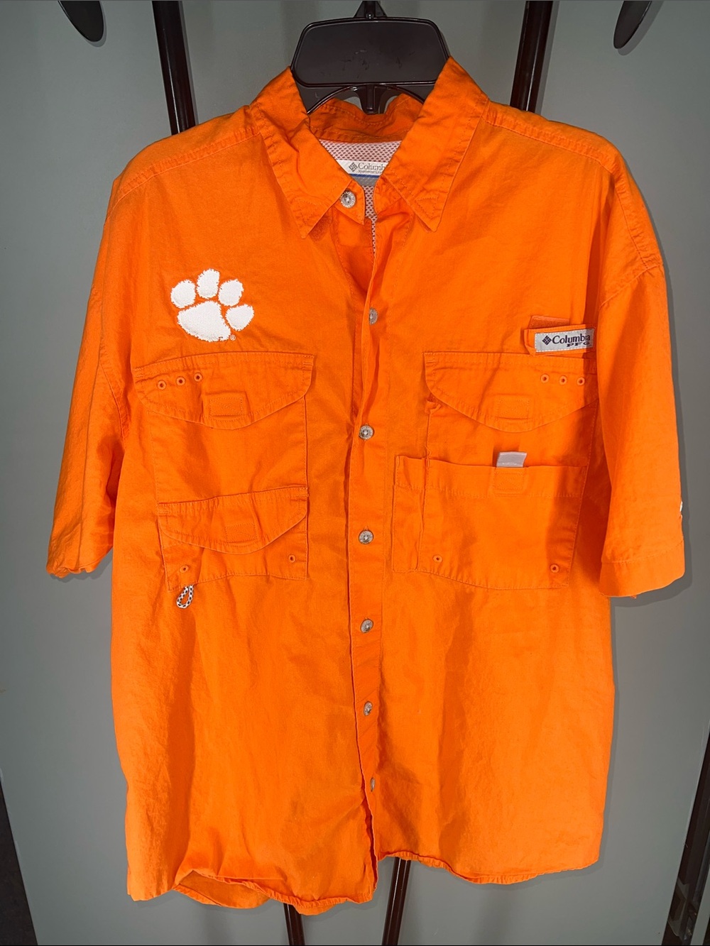 Columbia Orange Short Sleeve Outdoor Shirt Clemson